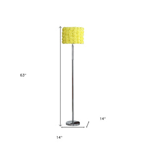 Homeroots 63" Steel And Acrylic Floor Lamp With Yellow Flowers Fabric Drum Shade Yellow Steel,Acrylic 478190