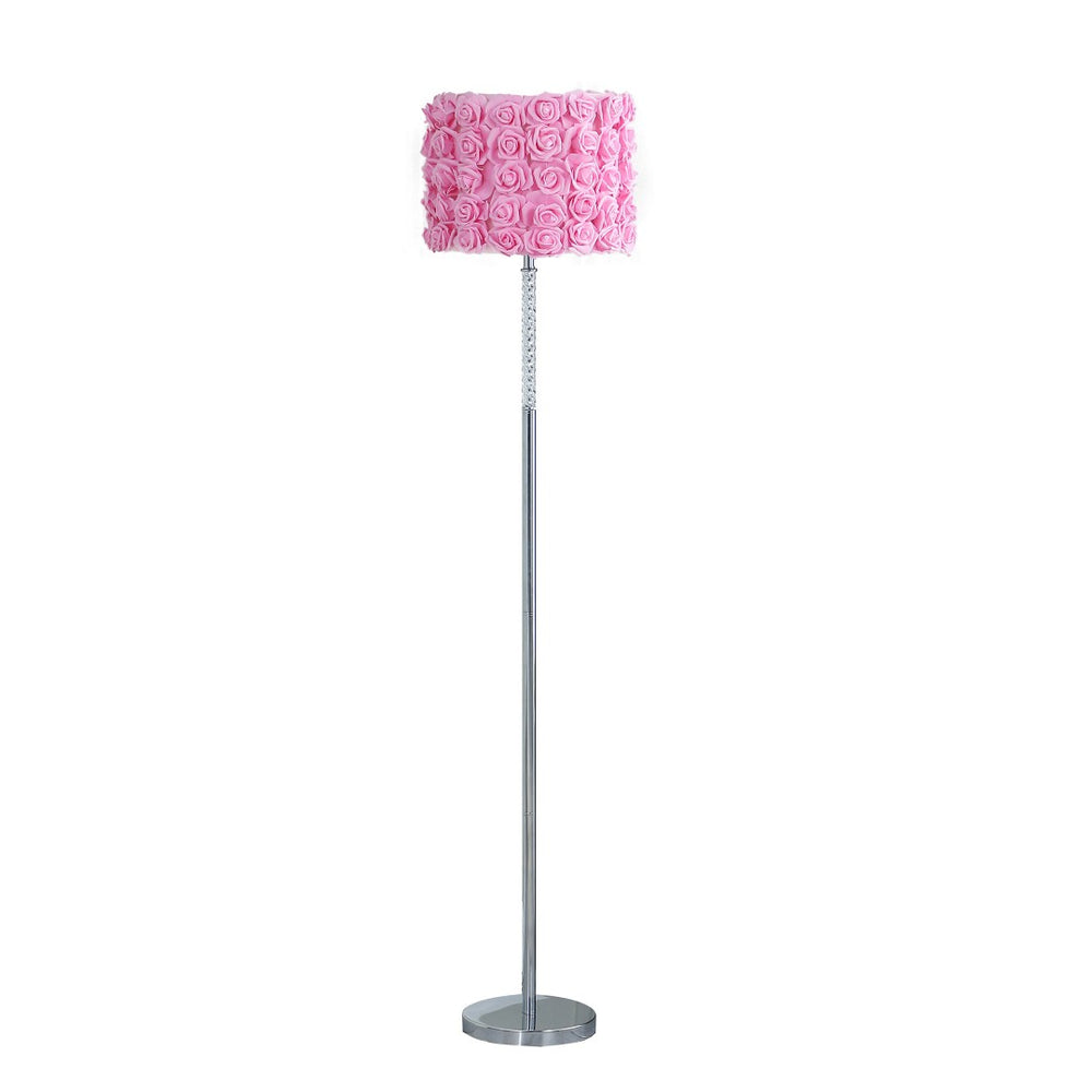 HomeRoots 63" Steel and Acrylic Floor Lamp with Charming Floral Drum Shade for Elegant Home Lighting Pink 478191