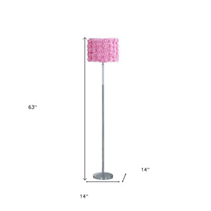 Homeroots 63" Steel And Acrylic Floor Lamp With Pink Flowers Fabric Drum Shade Pink Steel,Acrylic 478191