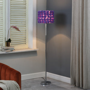 Homeroots 63" Steel And Acrylic Floor Lamp With Purple Flowers Fabric Drum Shade Lavender Steel,Acrylic 478192