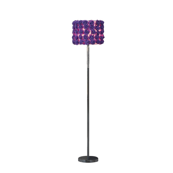 Homeroots 63" Steel And Acrylic Floor Lamp With Purple Flowers Fabric Drum Shade Lavender Steel,Acrylic 478192