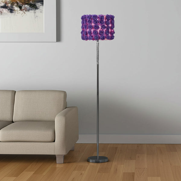 HomeRoots 63" Steel and Acrylic Floor Lamp with Charming Floral Drum Shade for Elegant Home Lighting Lavender 478192