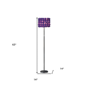 Homeroots 63" Steel And Acrylic Floor Lamp With Purple Flowers Fabric Drum Shade Lavender Steel,Acrylic 478192