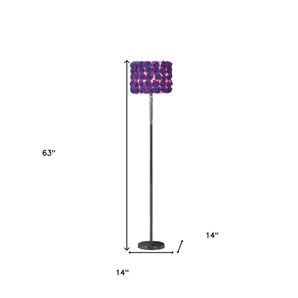 Homeroots 63" Steel And Acrylic Floor Lamp With Purple Flowers Fabric Drum Shade Lavender Steel,Acrylic 478192