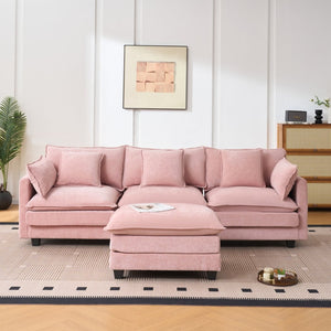 English Elm Beige Chenille Sectional Sofa with Modular Ottoman for Living Room or Studio Pink W2603S00003