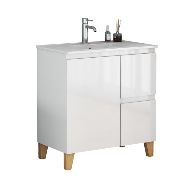 English Elm 31.5-inch Bathroom Vanity Solid Wood Top Ceramic Basin Soft Close Glossy White W3151S00067