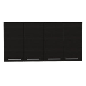 HomeRoots 47" Black Wood Wall-Mounted Accent Cabinet – Stylish Storage with Four Doors for Modern Spaces 478201
