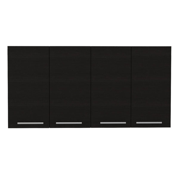 HomeRoots 47" Black Wood Wall-Mounted Accent Cabinet – Stylish Storage with Four Doors for Modern Spaces 478201