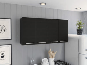 HomeRoots 47" Black Wood Wall-Mounted Accent Cabinet – Stylish Storage with Four Doors for Modern Spaces 478201