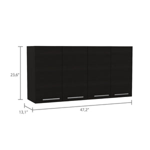 HomeRoots 47" Black Wood Wall-Mounted Accent Cabinet – Stylish Storage with Four Doors for Modern Spaces 478201