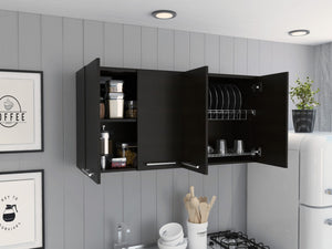 HomeRoots 47" Black Wood Wall-Mounted Accent Cabinet – Stylish Storage with Four Doors for Modern Spaces 478201