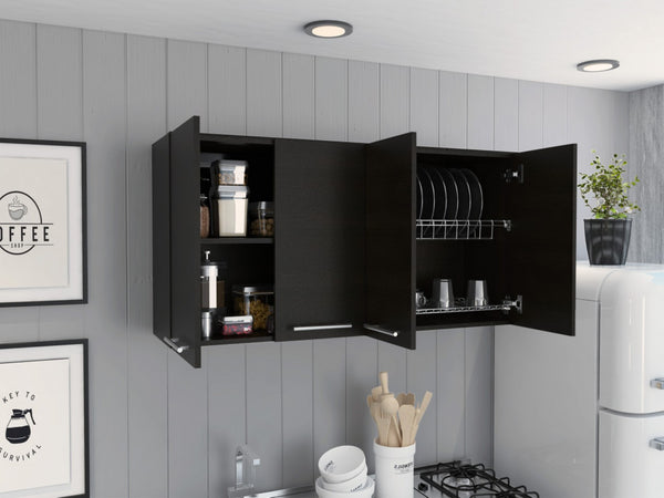 HomeRoots 47" Black Wood Wall-Mounted Accent Cabinet – Stylish Storage with Four Doors for Modern Spaces 478201