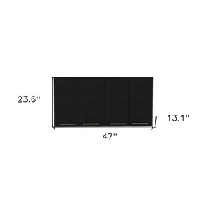 HomeRoots 47" Black Wood Wall-Mounted Accent Cabinet – Stylish Storage with Four Doors for Modern Spaces 478201