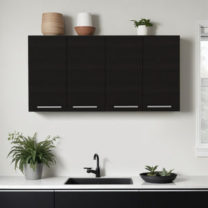 HomeRoots 47" Black Wood Wall-Mounted Accent Cabinet – Stylish Storage with Four Doors for Modern Spaces 478201