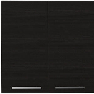 HomeRoots 47" Black Wood Wall-Mounted Accent Cabinet – Stylish Storage with Four Doors for Modern Spaces 478201