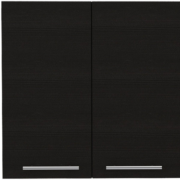 HomeRoots 47" Black Wood Wall-Mounted Accent Cabinet – Stylish Storage with Four Doors for Modern Spaces 478201