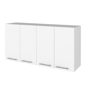 HomeRoots 47" White Wood Wall-Mounted Accent Chest - Modern Storage with Four Doors for Any Room Décor 478202