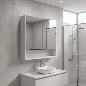 24 Inch White Wood Bathroom Vanity with Single Door Storage and Mirror Cabinet