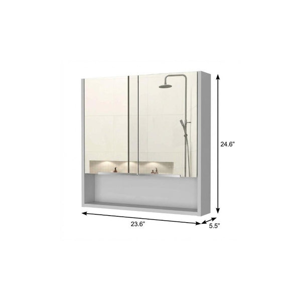 24 Inch White Wood Bathroom Vanity with Single Door Storage and Mirror Cabinet