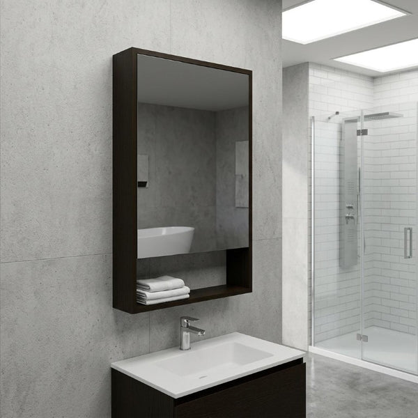 18 Inch Wood Floating Bathroom Vanity with Double Doors and Mirrored Medicine Cabinet