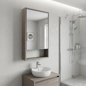 18 Inch Wood Floating Bathroom Vanity with Double Doors and Mirrored Medicine Cabinet