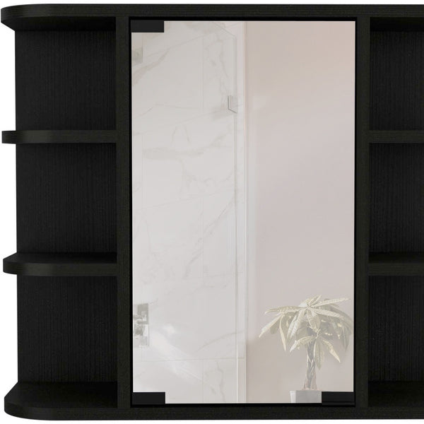Homeroots 24" Black Wall Mounted Bathroom Cabinet With Six Shelves   478210