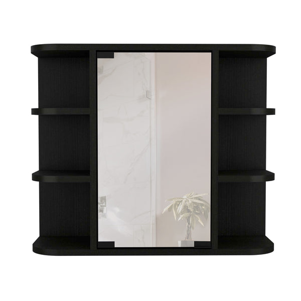 Homeroots 24" Black Wall Mounted Bathroom Cabinet With Six Shelves   478210