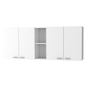 HomeRoots 59" White Wall-Mounted Accent Cabinet with Four Doors, Modern Storage Solution for Stylish Spaces 478212