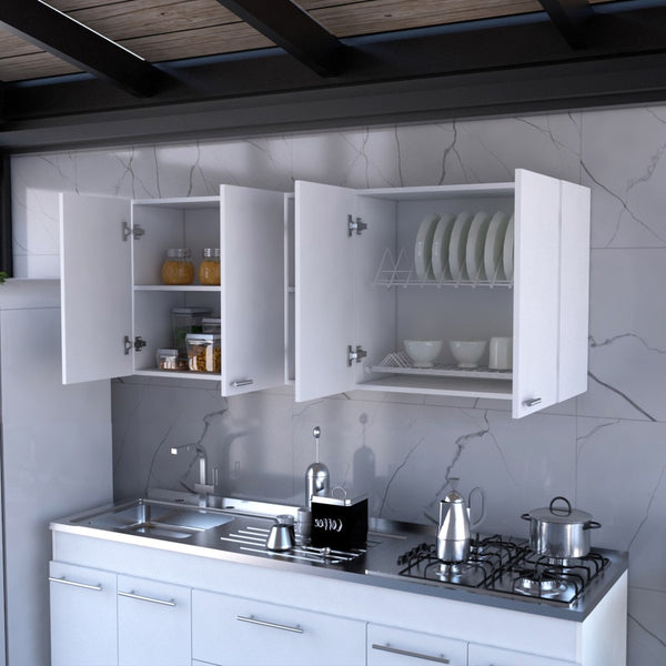 HomeRoots 59" White Wall-Mounted Accent Cabinet with Four Doors, Modern Storage Solution for Stylish Spaces 478212