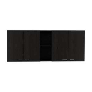 HomeRoots 59" Contemporary Black Wood Wall-Mounted Accent Cabinet with 5 Shelves for Stylish Storage Solutions 478213