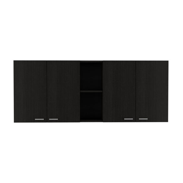 HomeRoots 59" Contemporary Black Wood Wall-Mounted Accent Cabinet with 5 Shelves for Stylish Storage Solutions 478213