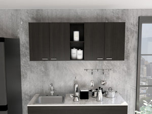 HomeRoots 59" Contemporary Black Wood Wall-Mounted Accent Cabinet with 5 Shelves for Stylish Storage Solutions 478213