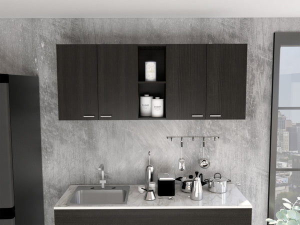 HomeRoots 59" Contemporary Black Wood Wall-Mounted Accent Cabinet with 5 Shelves for Stylish Storage Solutions 478213