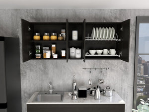 HomeRoots 59" Contemporary Black Wood Wall-Mounted Accent Cabinet with 5 Shelves for Stylish Storage Solutions 478213