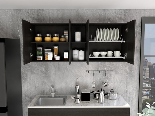 HomeRoots 59" Contemporary Black Wood Wall-Mounted Accent Cabinet with 5 Shelves for Stylish Storage Solutions 478213