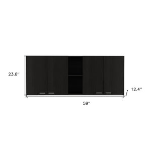 HomeRoots 59" Contemporary Black Wood Wall-Mounted Accent Cabinet with 5 Shelves for Stylish Storage Solutions 478213