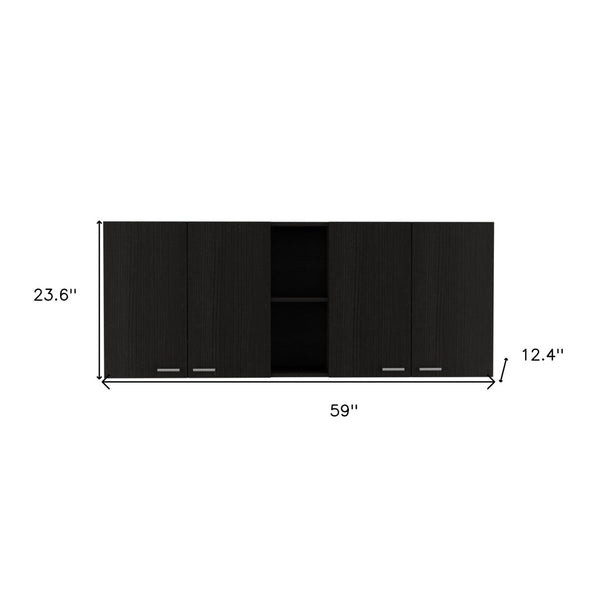 HomeRoots 59" Contemporary Black Wood Wall-Mounted Accent Cabinet with 5 Shelves for Stylish Storage Solutions 478213