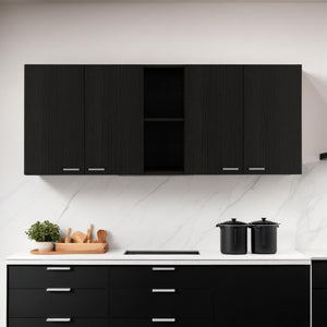 HomeRoots 59" Contemporary Black Wood Wall-Mounted Accent Cabinet with 5 Shelves for Stylish Storage Solutions 478213