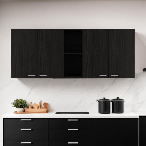 HomeRoots 59" Contemporary Black Wood Wall-Mounted Accent Cabinet with 5 Shelves for Stylish Storage Solutions 478213