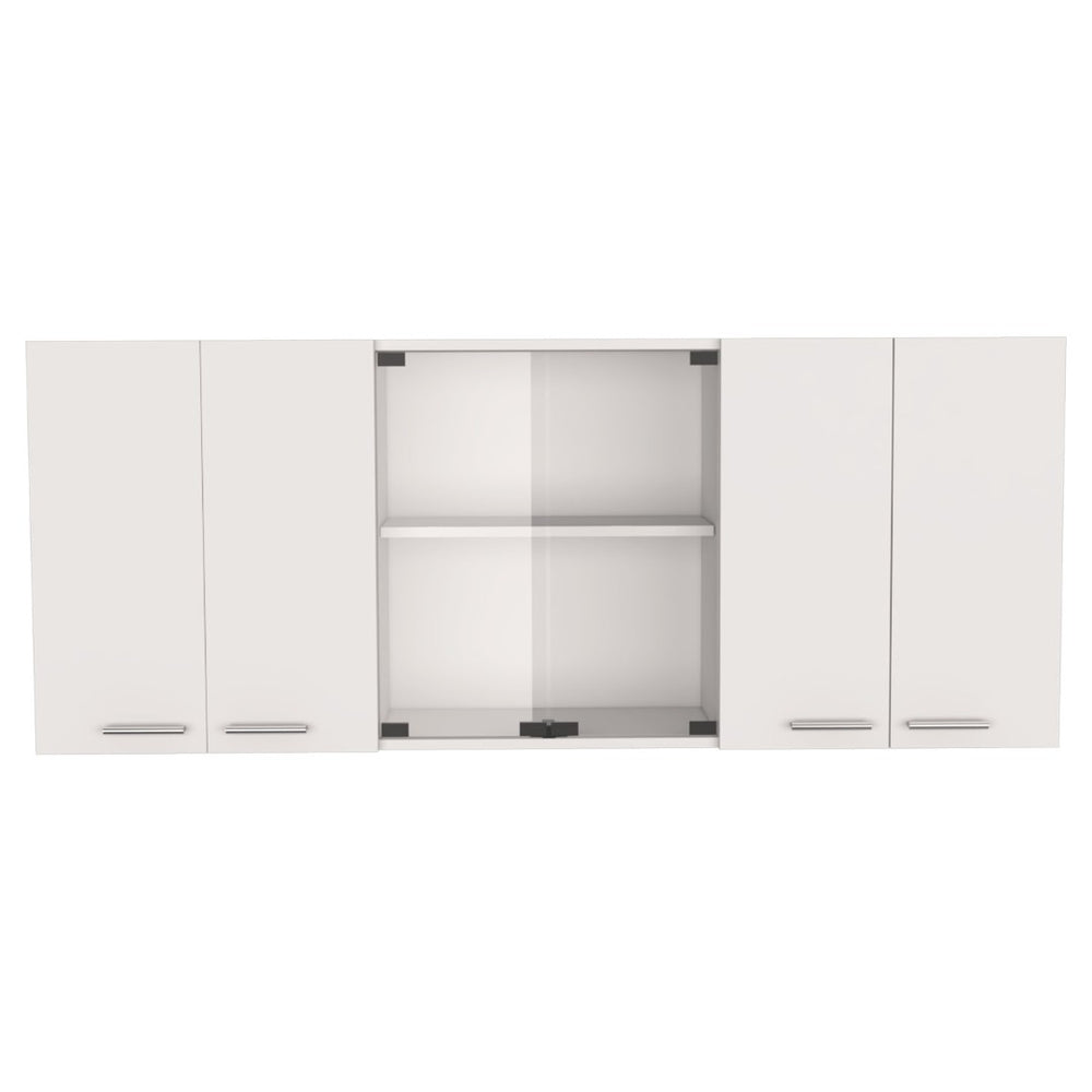 HomeRoots 59" Modern White Wood Wall-Mounted China Cabinet with Six Doors, Organized Storage & Display Space 478214