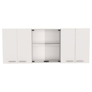 HomeRoots 59" Modern White Wood Wall-Mounted China Cabinet with Six Doors, Organized Storage & Display Space 478214