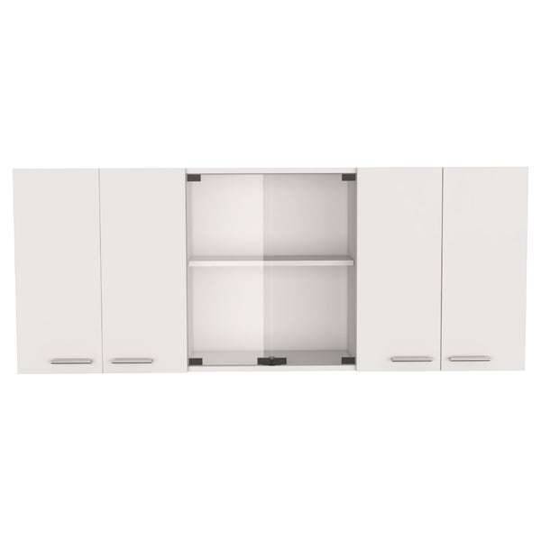 HomeRoots 59" Modern White Wood Wall-Mounted China Cabinet with Six Doors, Organized Storage & Display Space 478214