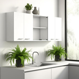 HomeRoots 59" Modern White Wood Wall-Mounted China Cabinet with Six Doors, Organized Storage & Display Space 478214