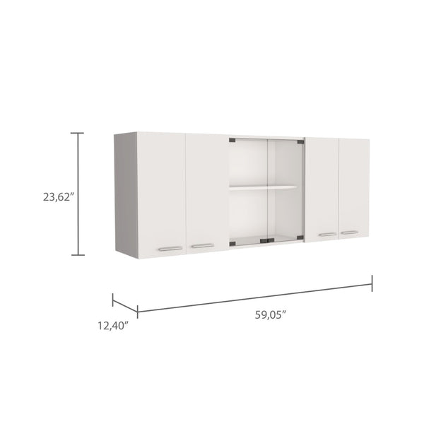HomeRoots 59" Modern White Wood Wall-Mounted China Cabinet with Six Doors, Organized Storage & Display Space 478214