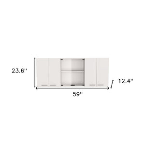HomeRoots 59" Modern White Wood Wall-Mounted China Cabinet with Six Doors, Organized Storage & Display Space 478214