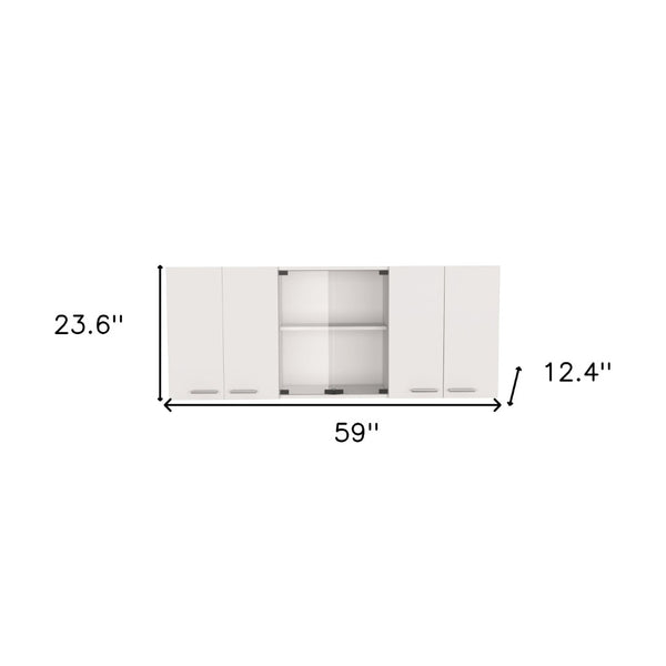 HomeRoots 59" Modern White Wood Wall-Mounted China Cabinet with Six Doors, Organized Storage & Display Space 478214
