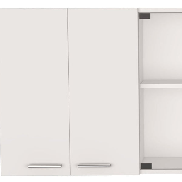 HomeRoots 59" Modern White Wood Wall-Mounted China Cabinet with Six Doors, Organized Storage & Display Space 478214