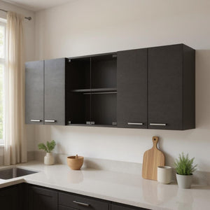 HomeRoots 59" Black Wood Wall-Mounted China Cabinet - Modern Storage & Display with Six Doors for Your Home 478215