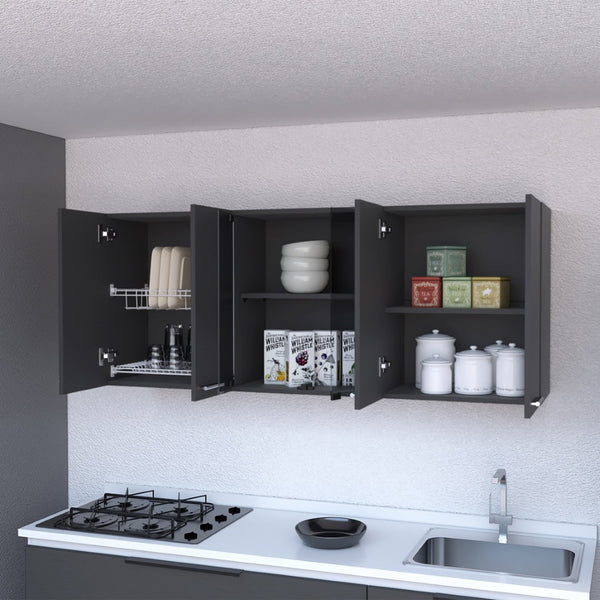 HomeRoots 59" Black Wood Wall-Mounted China Cabinet - Modern Storage & Display with Six Doors for Your Home 478215