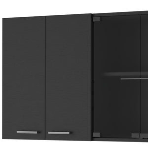 HomeRoots 59" Black Wood Wall-Mounted China Cabinet - Modern Storage & Display with Six Doors for Your Home 478215